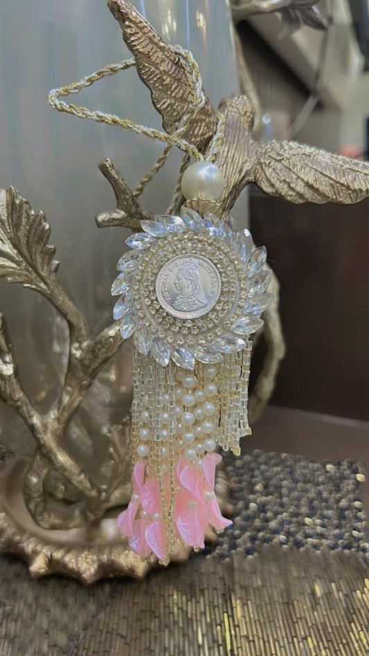 Silver Pearl Accent Rakhi with Meenakari Work